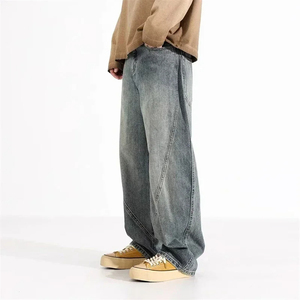 Jeans de mezclilla desgastados para hombres Gruesos y lisos estampados en negro con lavado ácido y bordado para jeans de mezclilla holgados crudos - Product Image 6