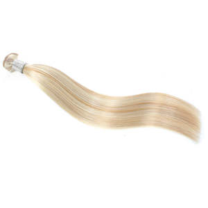 Extensions de cheveux Genius Weft, mélange blond platine bronze 27/60, cheveux humains brésiliens Remy 12A, ondulation profonde - Product Image 4