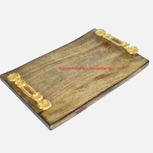 Bandeja de madera de forma ovalada Marevelous, equipo de restaurante de Hotel, bandeja de mesa de centro con mango de Metal, bandeja para servir aperitivos y fideos - Product Image 5