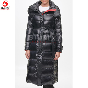 Abrigo Largo Acolchado de Invierno de Primera Calidad para Mujer, Negro y Rojo, Relleno de Algodón, Impermeable y Resistente al Viento - Product Image 3