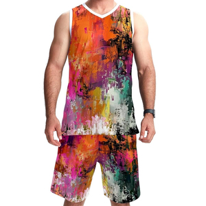 Short de basket-ball d'été pour homme, col en V, impression par sublimation, vêtements de sport grande taille conformes au BSCI - Product Image 1