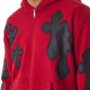 Oversized Boxy Spray Cross Zip Through Hoodies en color rojo para hombres Último diseño Sudaderas con capucha de alta calidad - Product Image 6