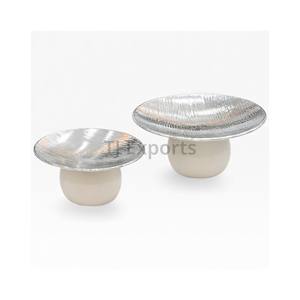 Round Pedestal Chocolate Server Set With Textured Hammered Metal Plates And Ivory Base For Luxury <b>Buffet</b> Dessert Display Unique - Product Image 1
