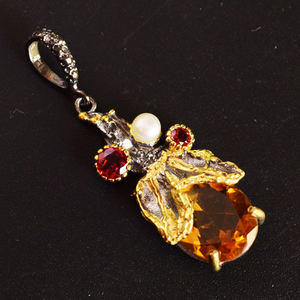 Plata de Ley 925, venta al por mayor, colgantes de piedras preciosas, granate citrino y colgantes de perlas, colgante de piedra natal suelta facetada, joyería - Product Image 4