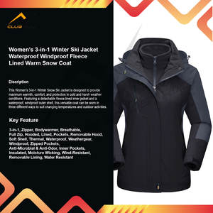 Chaqueta de Esquí 3 en 1 para Hombre, Impermeable, Transpirable, Cortavientos, Forrada de Algodón, con Forro Polar, Logotipo Bordado en la Parte Delantera - Product Image 6