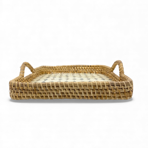 Handmade Bohemian Rattan Tray with Mother of Pearl Inlay Flexible Design Decorative Rattan Edge for Serving Home <b>Table</b> Vietnam - Product Image 3