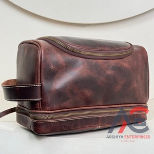 High Quality Full Grain Leather Travel Toiletry <b>Bags</b> <b>for</b> <b>Men</b> Hanging Dopp Kit with Zipper Compartments Shaving Organizer Pouch - Product Image 1