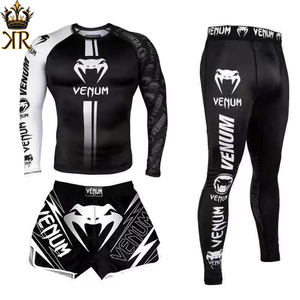 ชุดกีฬา MMA 3 ชิ้นสําหรับผู้ชาย รวมถึงเสื้อยืด Rashguard และกางเกงขาสั้นสําหรับการฝึกอบรมยิมมวยไทย BJJ คิกบ็อกซิ่ง - Product Image 3