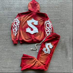 Conjunto de Sudadera con Capucha y Pantalones Deportivos Rojos para Hombre, Diseño Personalizado Worst Saint Garments, Estampado Art That Kills, Ropa Deportiva Urbana, Manga Larga con Cordón Ajustable - Product Image 2