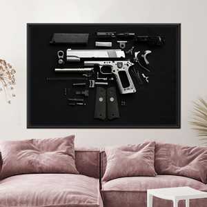 Disassembled Gun Canvas Art Print for Garage or Man Cave Decor,1P:Black <b>Framed</b> - Product Image 1