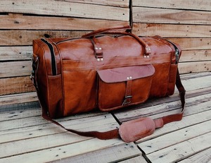 Bolsa de viaje Unisex marrón de cuero genuino a la moda Vintage Weekender durante la noche Duffel Candy Pattern Hook Loop Closure Fall - Product Image 6