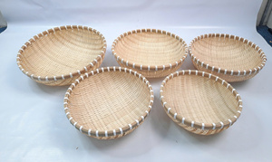 Ensemble de 5 paniers ronds en bambou boîtes de rangement tissées panier de rangement de jouets panier décoratif de fruits stockage de blanchisserie pour usage domestique - Product Image 2