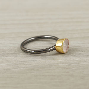 Minimalist <b>Rose</b> <b>Quartz</b> <b>Ring</b> For Women 925 Sterling Silver & Gold Bezel Elegant Daily Wear Gemstone Jewelry - Product Image 3