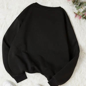 Suelto se adapta acanalado cuello redondo 80% Algodón 20% poliéster polar acanalado puños y Drack negro mujeres sudaderas - Product Image 2