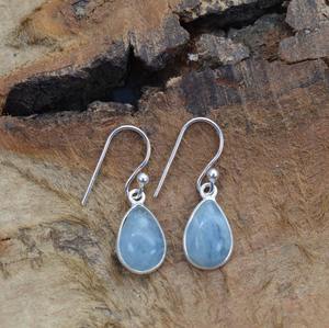 Boucles d'oreilles en argent sterling 925 plaqué or avec pierre précieuse en forme de poire aquamarine, serties dans un cadre, faites à la main, cadeau pour femme - Product Image 6