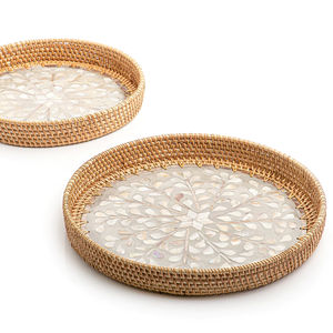 Round Rattan Stylish <b>Tray</b> With Elegant Handwoven Design Perfect For Serving <b>Drinks</b> Snacks Home Decor And Gifts - Product Image 4