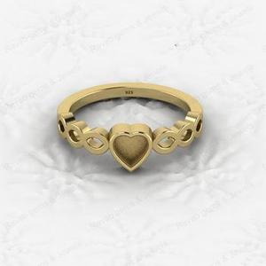 Anillo de Compromiso de Plata de Ley 925 Genuina de Alta Calidad con Engaste de Bisel de Media Marquesa de Corazón de 5x5 mm, Joyería Fina de Recuerdo - Product Image 5