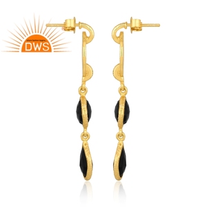 Best Selling Sterling <b>Silver</b> 18K Gold Plated Natural Black Onyx Gemstone <b>Dangle</b> <b>Earring</b> Demi Fine Jewelry Manufacturer - Product Image 3
