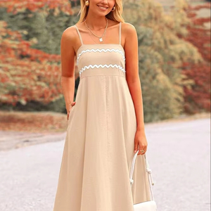 2025 negro bohemio hasta el tobillo Maxi vestido para mujer sin mangas Casual Vacaciones verano Material de algodón vestido sólido - Product Image 1