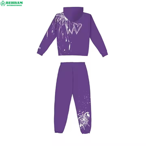 Ensemble de survêtement violet à capuche avec imprimé blanc, coupe classique, sweat-shirt décontracté et pantalon de jogging à taille élastique pour adultes - Product Image 4