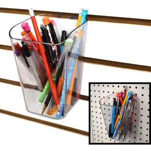 Cubo acrílico Bin Slatwal Pen Caja de almacenamiento Clear Perspex Merchandise Organizer para Pegboard