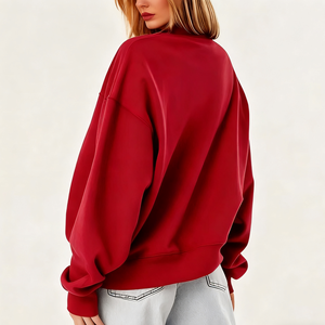 Personalizado de alta calidad de invierno rojo Casual Boxy pulóver de algodón de las mujeres de lana tejida bordada sudaderas de cuello redondo - Product Image 1