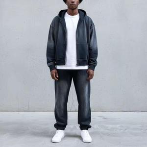 Streetwear Casual Suit Sunfade Wash Plus Size Pullover Hoodie Sweatpants <b>Tracksuit</b> Set Winter Solid 100% Cotton Breathable Quick - Product Image 1