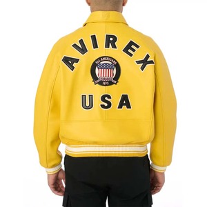 เสื้อแจ็คเก็ตหนังสีเหลืองสำหรับผู้ชาย Avirex ดีไซน์ปักลาย คอตั้ง ปิดด้วยซิป ระบายอากาศได้ดี กันลม - Product Image 5