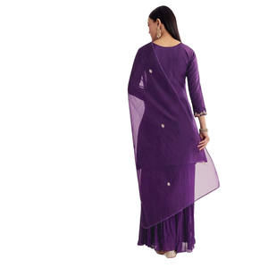 Venta al por mayor de organza púrpura bordado Kurta conjunto con Dupatta para la fiesta de boda desgaste recepción festiva y pedidos étnicos personalizados - Product Image 5