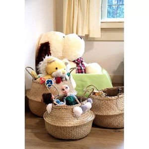 Panier de ventre en jonc de mer tissé rond naturel fabriqué au Vietnam pour le stockage à domicile blanchisserie pique-nique jardin Pot de fleur couverture Carton emballé - Product Image 2