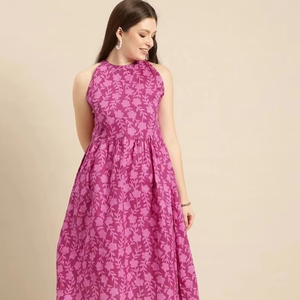 Vestido bohemio de algodón con estampado de bloque de mano indio, nueva moda, longitud Midi, ropa informal de verano, regalo de cumpleaños perfecto Digital Natural - Product Image 1