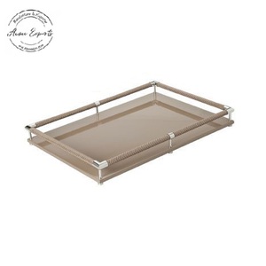 Luxueux marbre blanc or métal plateau de service décoratif ottoman Table basse affichage Accent décor - Product Image 4