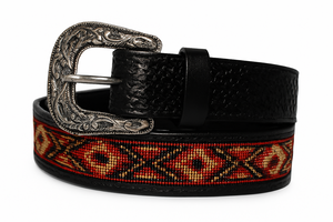 Ceinture de perles western en cuir noir usiné à la main | OEM disponible | Cuir de qualité supérieure, boucle vintage - Product Image 3