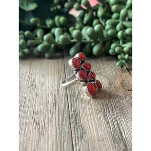 Navajo Made Mediterranean Coral & Sterling Silver Cluster <b>Ring</b> 18K <b>Gold</b> Plated Bezel <b>Set</b> Natural Gemstone Jewelry for Boys - Product Image 3
