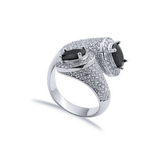 แหวนเงินประดับเพชร CZ ทรงวงรีสองด้านแหวนเงินปรับได้ทำด้วยมือเครื่องประดับเงินสเตอร์ลิง925 - Product Image 1