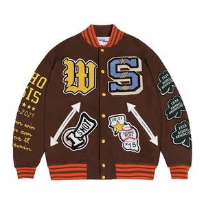 Veste universitaire personnalisée de luxe en chenille Patch Oem tenue de rue vintage de haute qualité veste universitaire Letterman marron - Product Image 1