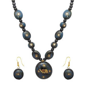Beadside Black Elephant Design Perle Collier Ensemble Bijoux De Mode 1106603B - Product Image 1