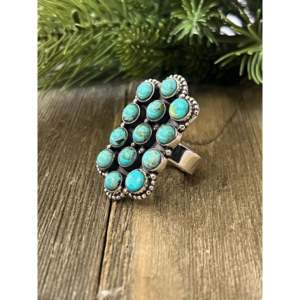 Kingman Mohave Turquoise <b>Sterling</b> <b>Silver</b> Adjustable Cluster <b>Ring</b> Bezel <b>Set</b> - Product Image 3