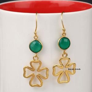 Pendientes colgantes de Plata de Ley 925 con ónix verde chapado en oro de 18 quilates, ajuste de bisel personalizado, joyería fina hecha a mano para mujer - Product Image 4
