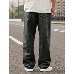 Jean en denim élégant pour homme, coupe droite, jambe large, taille haute, léger, style vintage, couleur anthracite, écologique, respirant, taille 26-40 - Product Image 2