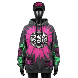 Sweat à capuche pour femme en coton molletonné premium 320 GSM, style streetwear, lavage à l'acide intense, avec empiècements, personnalisable avec logo, basiques - Product Image 1