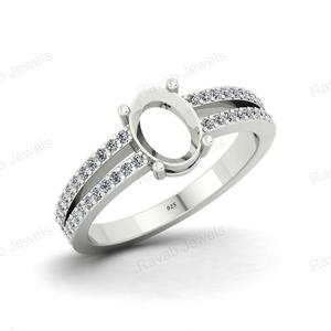 Genuine 925 Sterling Silver Engagement Double Band <b>Ring</b> 8x6mm Oval Semi Mount 18K Gold Prong Custom Jewelry Findings Components - Product Image 2