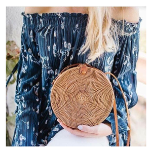 Bolso Tote Tejido a Mano, Bolso de Ratán, Bolso Redondo de Paja Tejida, Venta al por Mayor, Nuevo Diseño, Vietnam, Natural, para Mujer, Clásico, con Flores - Product Image 5