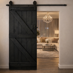 Solid Wood Black <b>Sliding</b> <b>Barn</b> <b>Door</b> | Luxury Interior <b>Door</b> Living Room | Industrial Farmhouse Hardware Custom Sizes Premium Desxx - Product Image 2