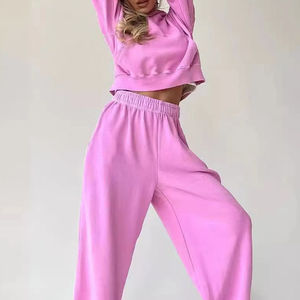 2025 ensemble de sport pour femmes personnalisé automne femmes ensemble de sport blanc 100% coton ensemble de sport à capuche et pantalon - Product Image 2