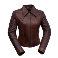 Jaket Kulit Asli Wanita Model Blazer Musim Dingin Desain Kustom Terbaru 2024-25, Lapisan Rajut Viscose, Ritsleting, Bernapas, Motif Garis