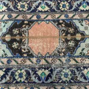 Alfombra Turca Vintage, Alfombra de 2.3x12.7 pies, Alfombra Azul con Estampado Animal - Product Image 5