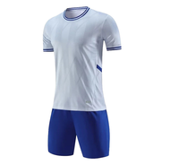 Conjunto de Camiseta de Fútbol Blanca y Azul para Hombre, Manga Corta, Cuello Redondo, Absorbe la Humedad, Transpirable, Ropa Deportiva de Algodón para Verano, Adulto