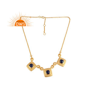 Collier en argent sterling plaqué or 18k avec pendentif en Lapis Lazuli naturel, fabricant de bijoux fins - Product Image 1