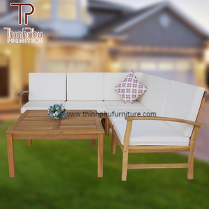 Juego de sofá de salón de madera de acacia para todo tipo de clima de diseño moderno, cojines de 10cm para sala de estar interior/exterior, muebles de jardín Vietnam - Product Image 1